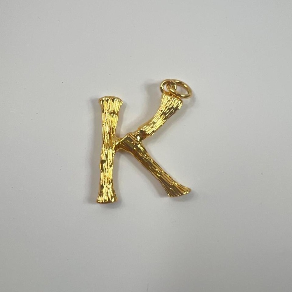 Unbranded K Initial Pendant Unisex OS Gold Excellent Bamboo Textured Stainless